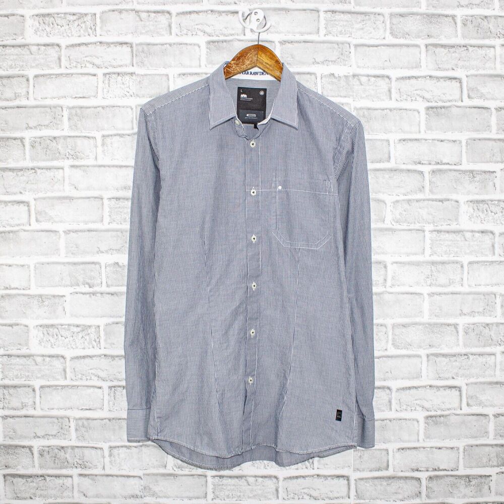 G Star RAW Men's Button up Shirt blue striped size Large
